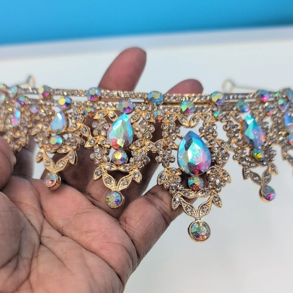 Sparkling Iridescent Ornate Gothic Bronze Crystal Tiara | Aurora Borealis